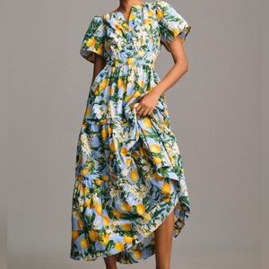 Anthropologie Somerset Lemon Print Maxi Dress